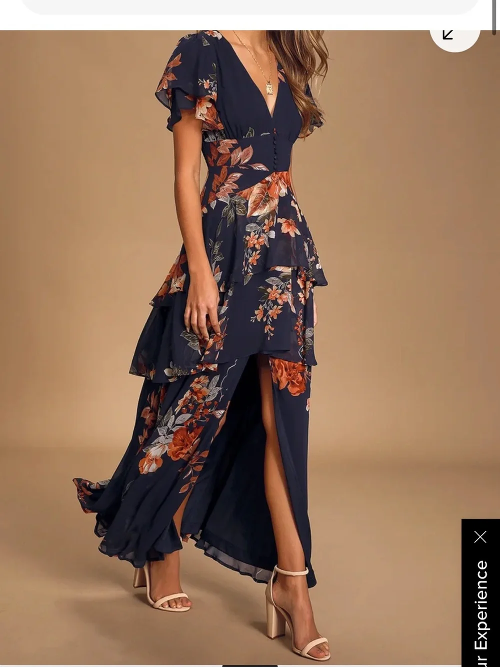 Lulu’s Navy Floral Tiered Maxi Dress with Flutter Sleeves XL - Picture 1 of 8